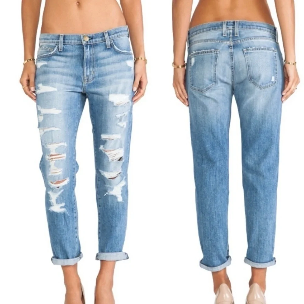 CURRENT/ELLIOT The Fling Boyfriend Fit Tattered Destroy Distressed Jeans